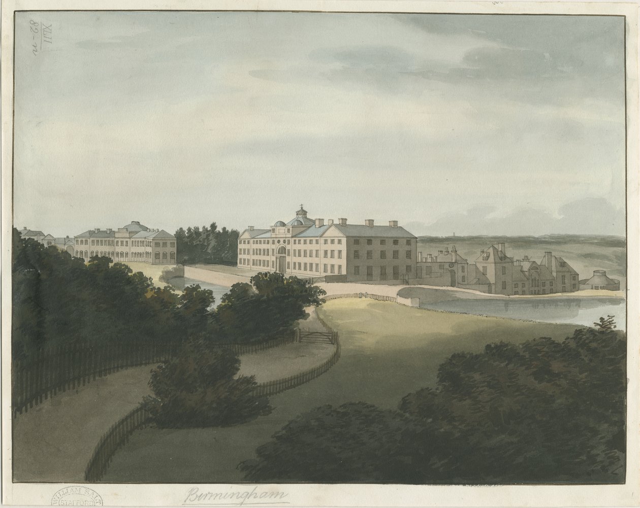 Soho Manufactory: akvarellimaalaus kynäääriviivoilla ja [1700-luvun loppu] tekijältä Francis Eginton