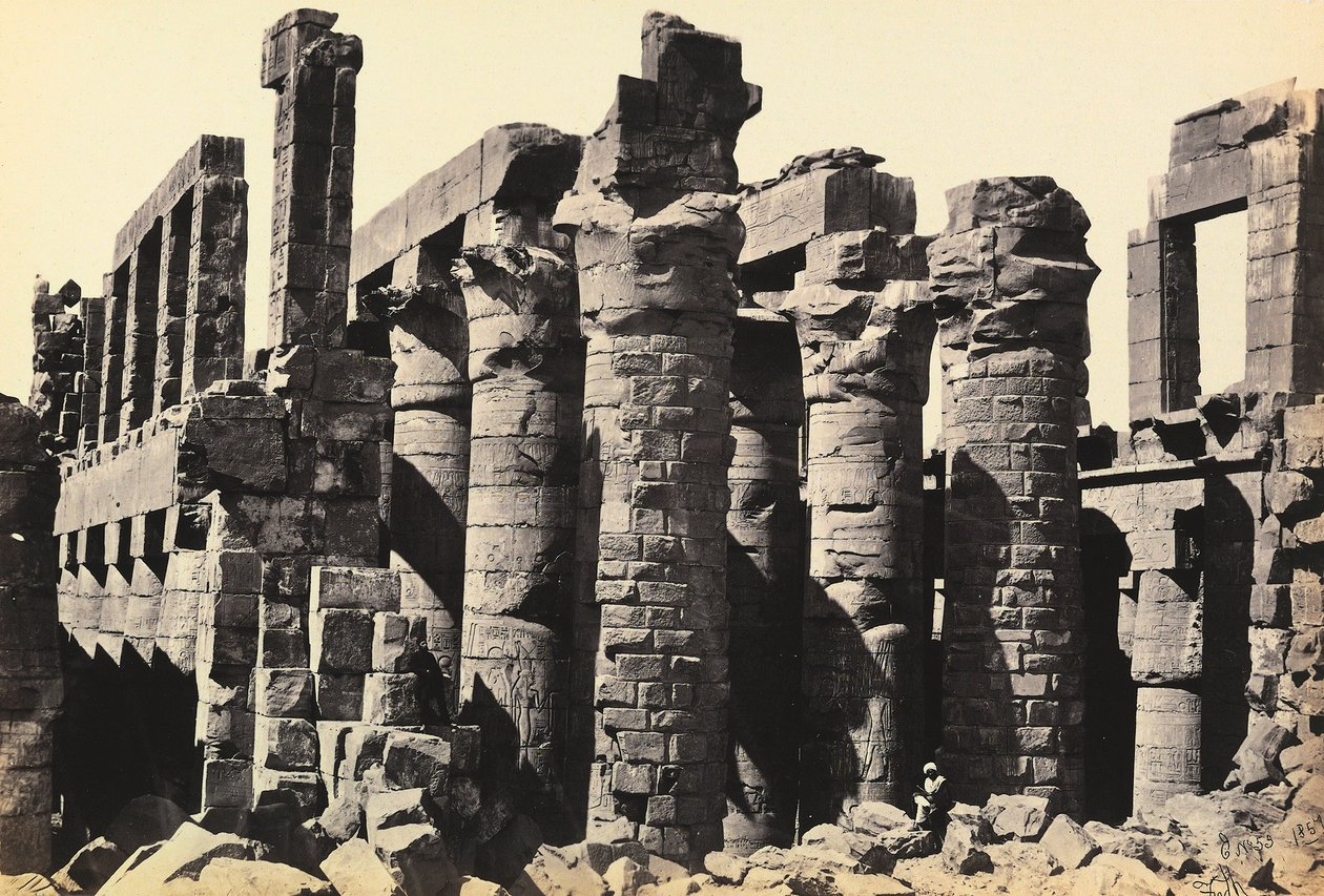 "Egypti ja Palestiina": Amon-Ra-temppelin suuren hypostyle-salin rauniot, Karnak, Egypti tekijältä Francis Frith