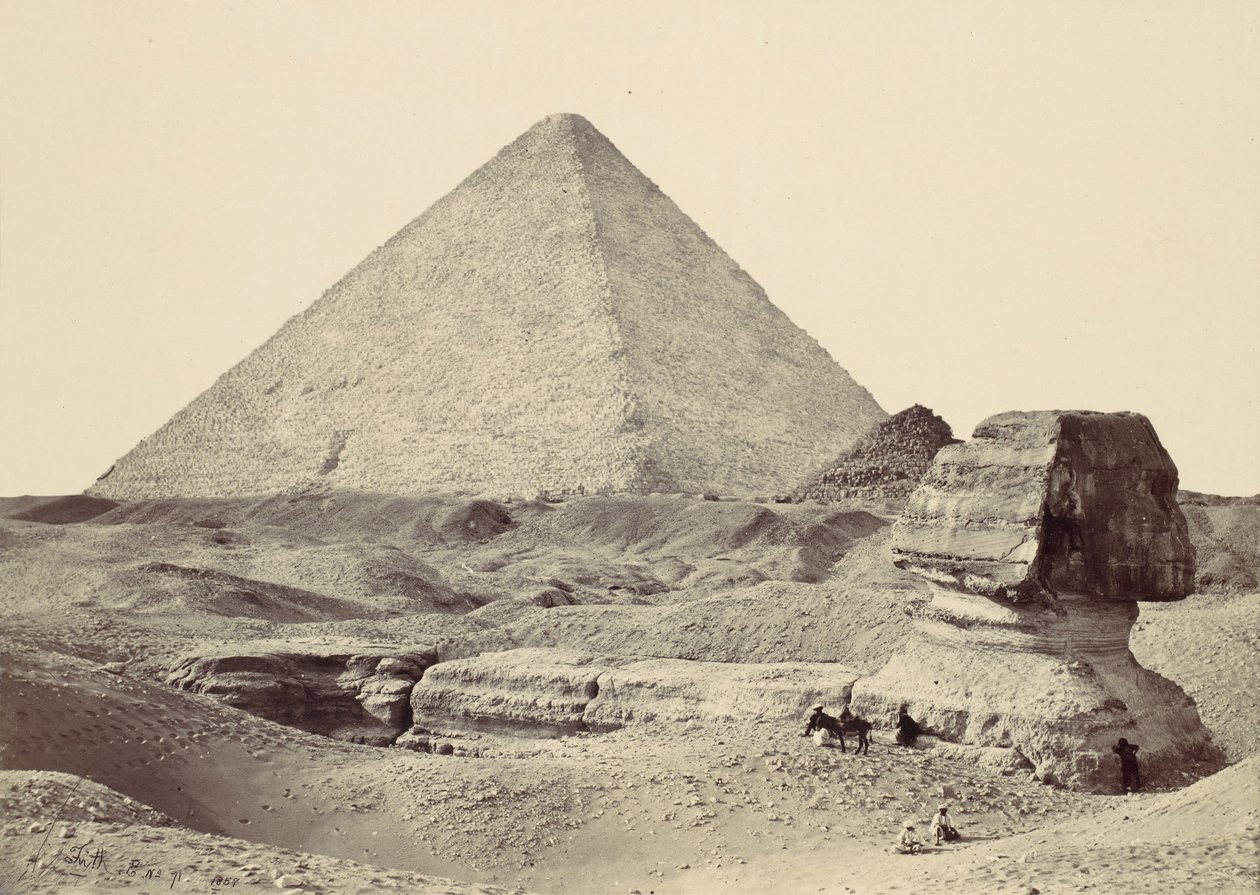 Sfinksi ja suuri pyramidi, Geezeh, 1857. tekijältä Francis Frith