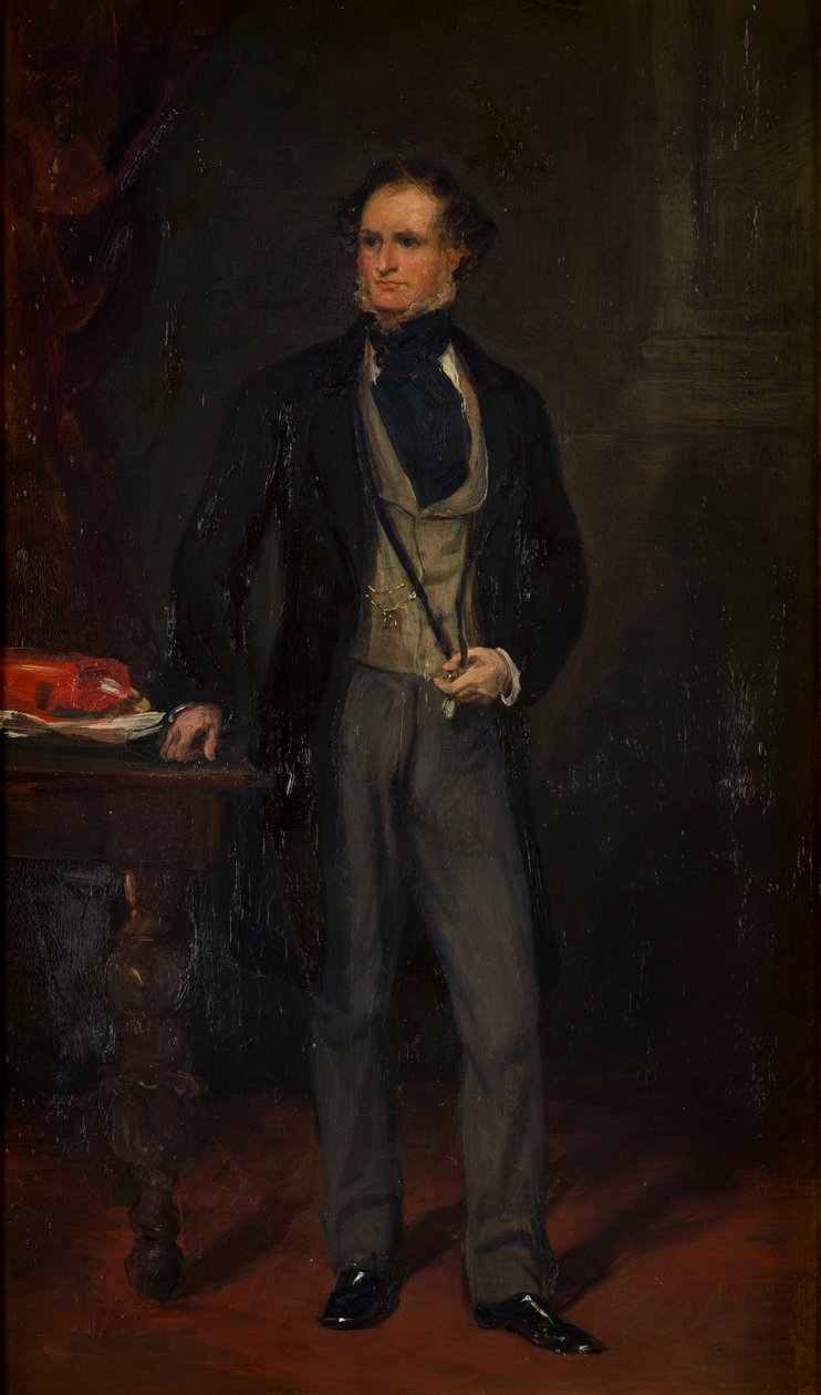 Muotokuva Edward Stanleysta, n. 14th Earl of Derby, n. 1820-69 (öljy kankaalle) tekijältä Francis Grant