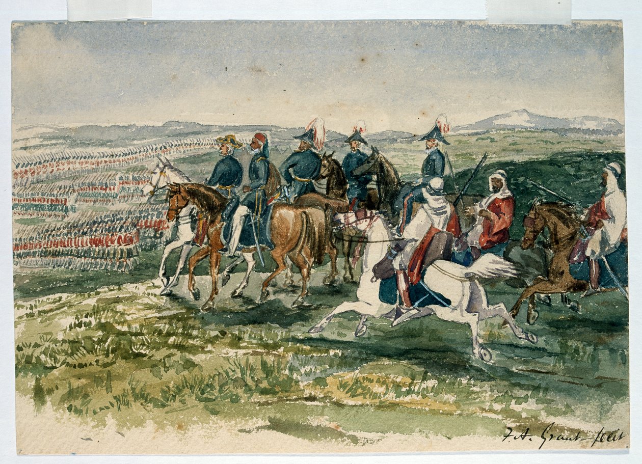 Omar Pashan ja marsalkka St Arnaudin Cambridgen herttuan komentamat vartijat ja ylämaalaiset vastaanottivat Aladynissa 6. heinäkuuta 1854 tekijältä Francis Grant