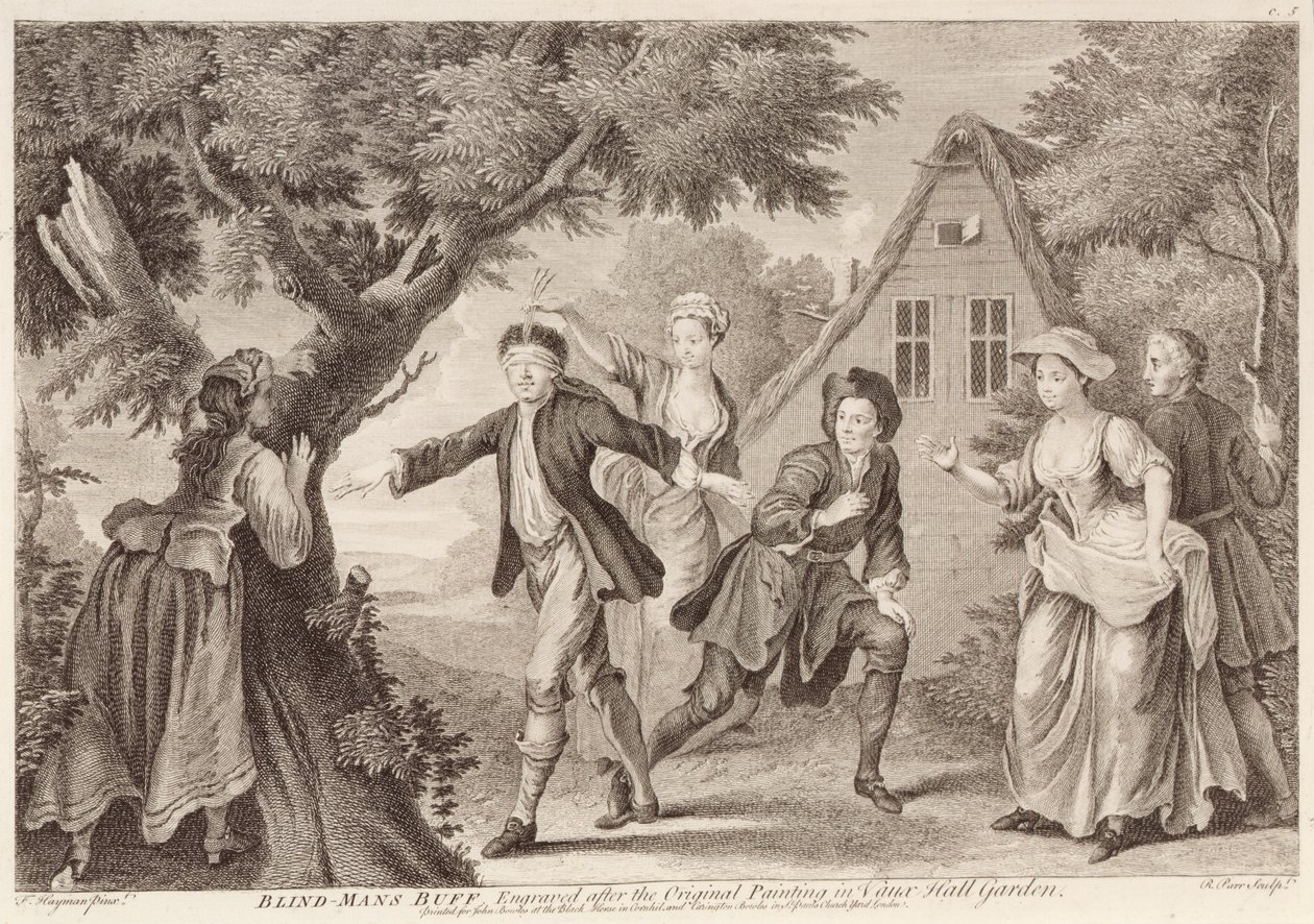Blind-Mans Buff, kaiverrus Remi Parr (fl.1723-50) tekijältä Francis Hayman