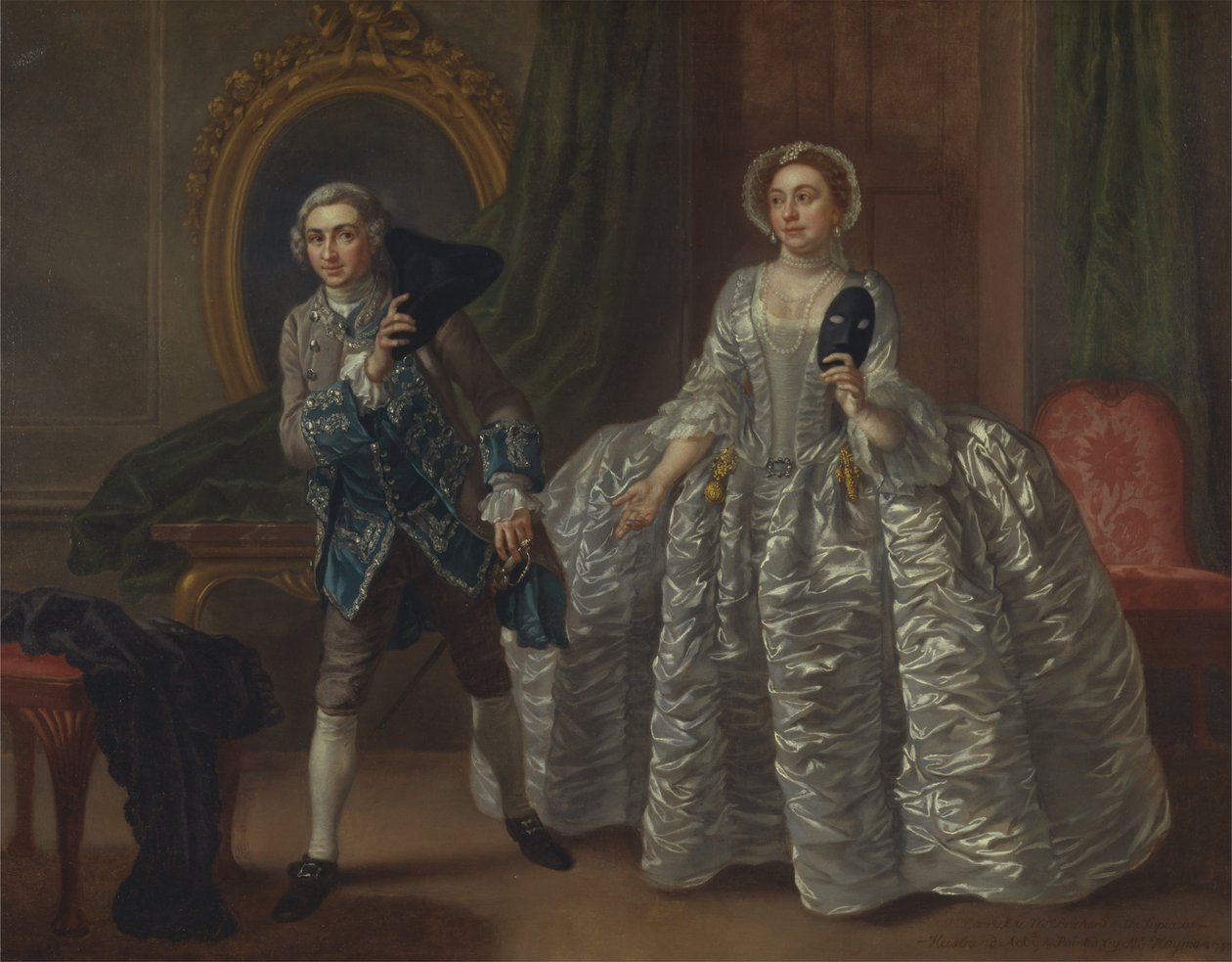 David Garrick ja rouva Pritchard Benjamin Hoadleyn teoksessa "Epäilyttävä aviomies". tekijältä Francis Hayman