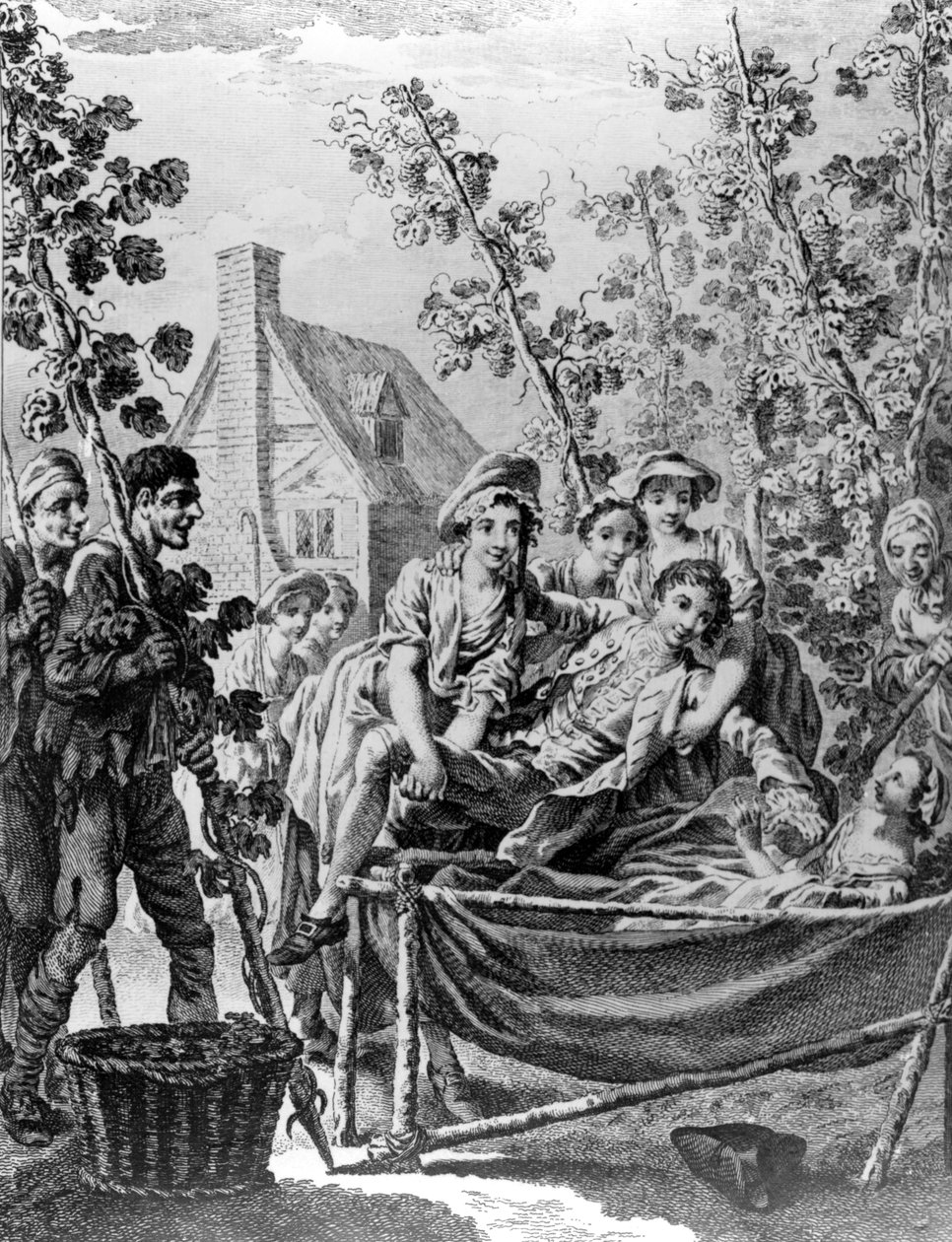 Hop Garden, kuvitus Christopher Smartin runoihin useaan otteeseen, kaivertanut Charles Grignion, 1752 tekijältä Francis Hayman