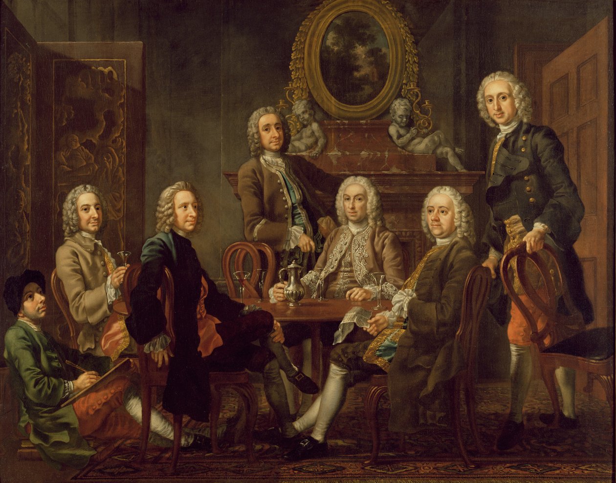 Muotokuva herrasmiesjoukosta taiteilijan kanssa, n. 1745 (öljy kankaalle) tekijältä Francis Hayman