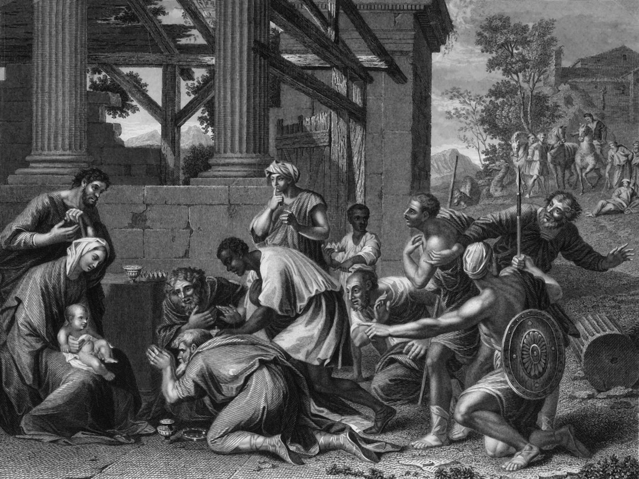 He antoivat hänelle lahjoja, kultaa, suitsukkeita ja mirhaa, 1800-luvun puolivälissä. tekijältä Francis Holl