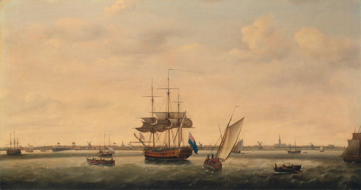 Fregatti "Yllätys" Anchorissa Great Yarmouthin edustalla, Norfolkissa tekijältä Francis Holman