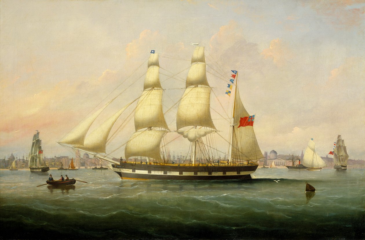 Barkki "Naomi", noin 1848-76 (öljy kankaalle). tekijältä Francis Hustwick