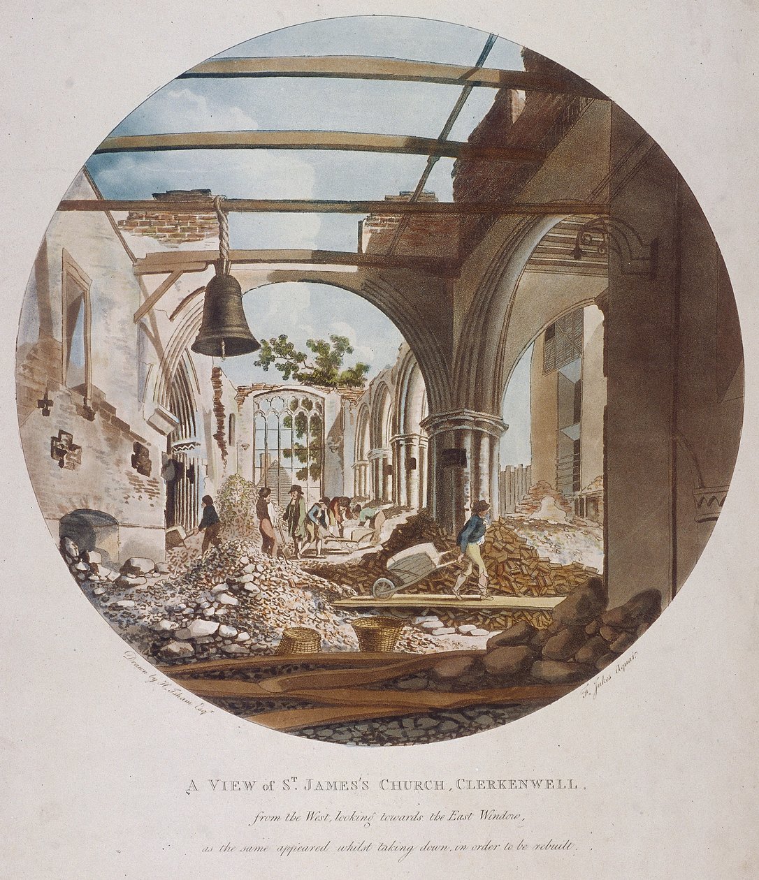 "Näkymä St Jamesin kirkolle, Clerkenwell", Islington, Lontoo, 1789 tekijältä Francis Jukes