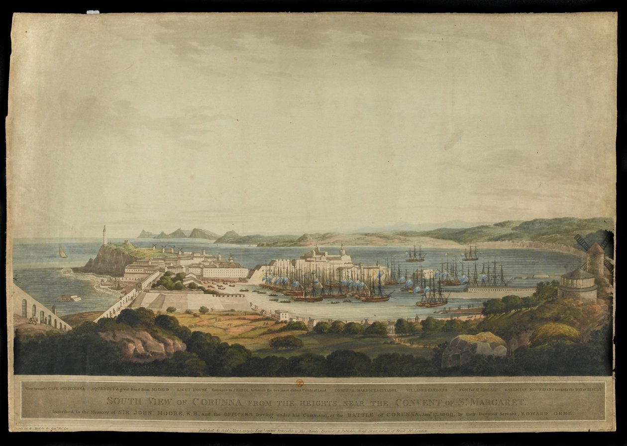 Etelänäkymä Korunnasta lähellä Pyhän Margaretin luostaria, H. Merken kaiverrus, julkaistu vuonna 1809 (värillinen akvatinta) tekijältä Francis Lee