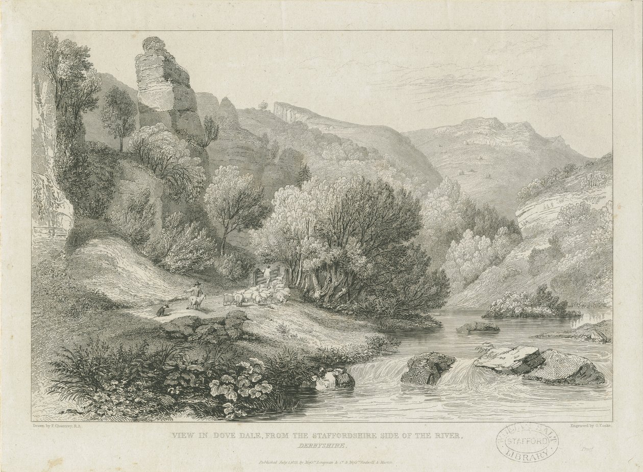 Dovedale - maisema: kaiverrus ja [1800-luku] tekijältä Francis Legatt Chantrey