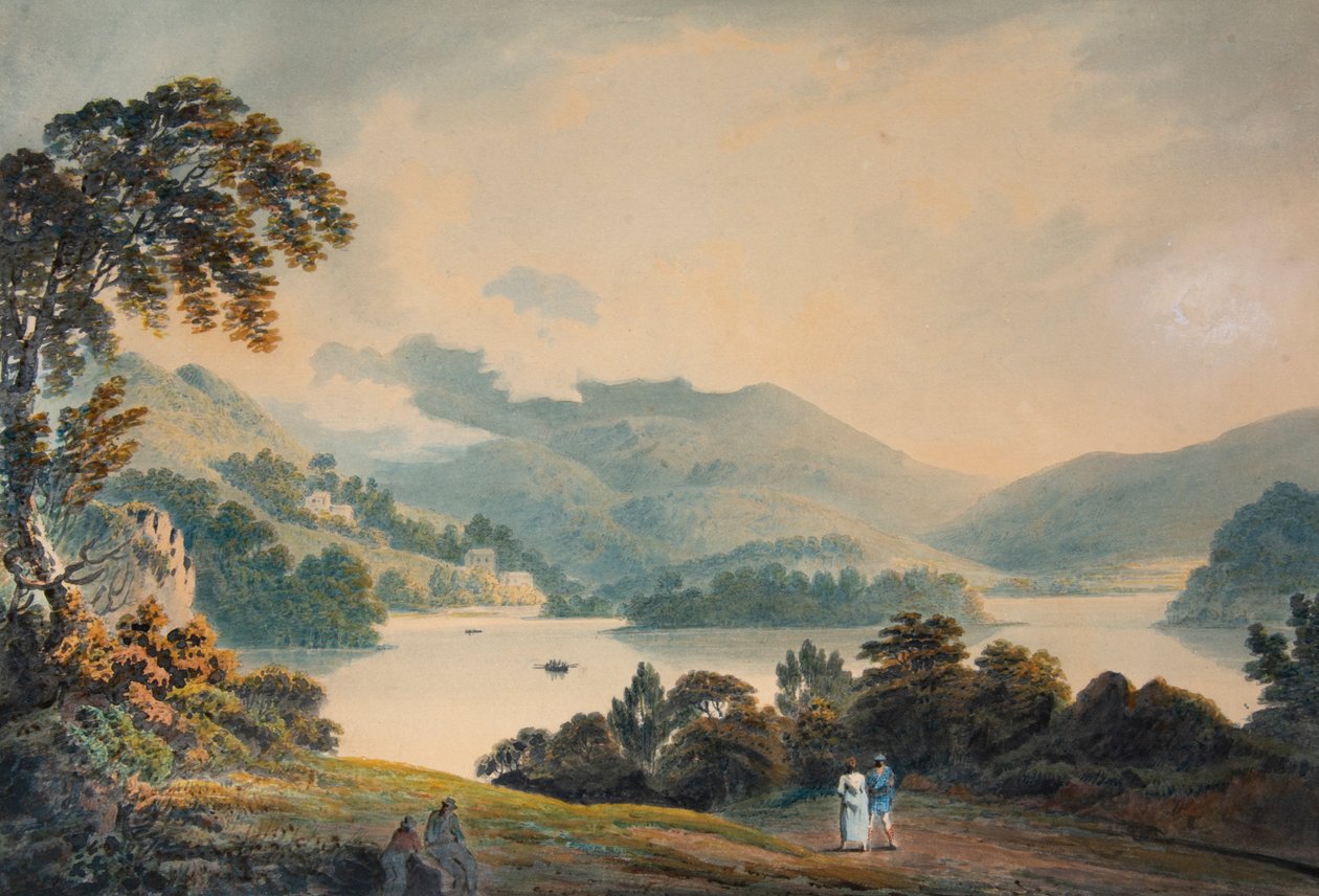 Loch Lomond Lussin lähellä, pohjoisessa Ben Lomond (akvarelli) (vesiväri) tekijältä Francis Nicholson