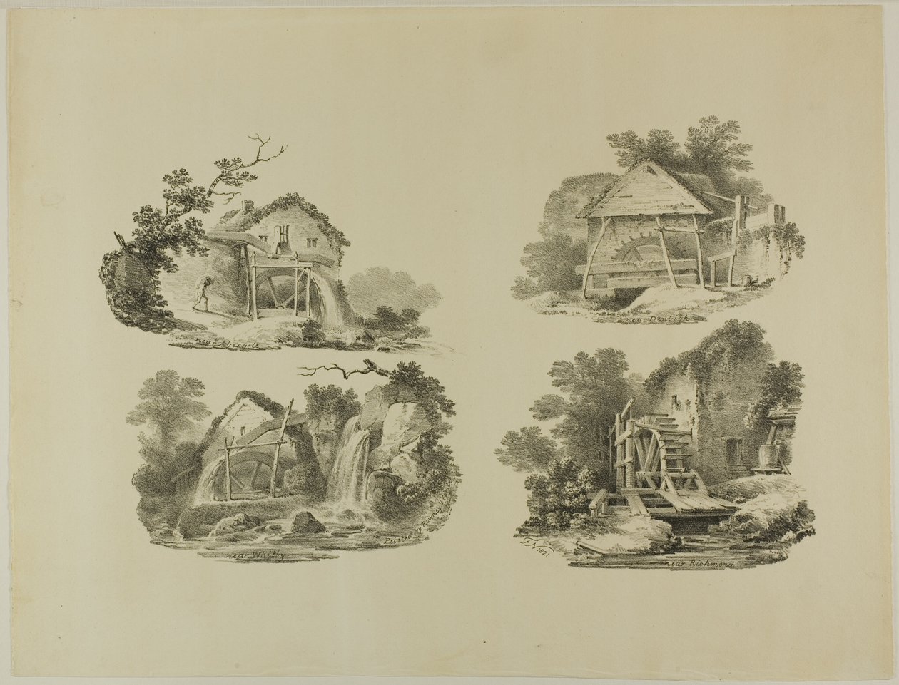 Mill Wheels lähellä Abergelea, Denbigh, Whitby, Richmond tekijältä Francis Nicholson