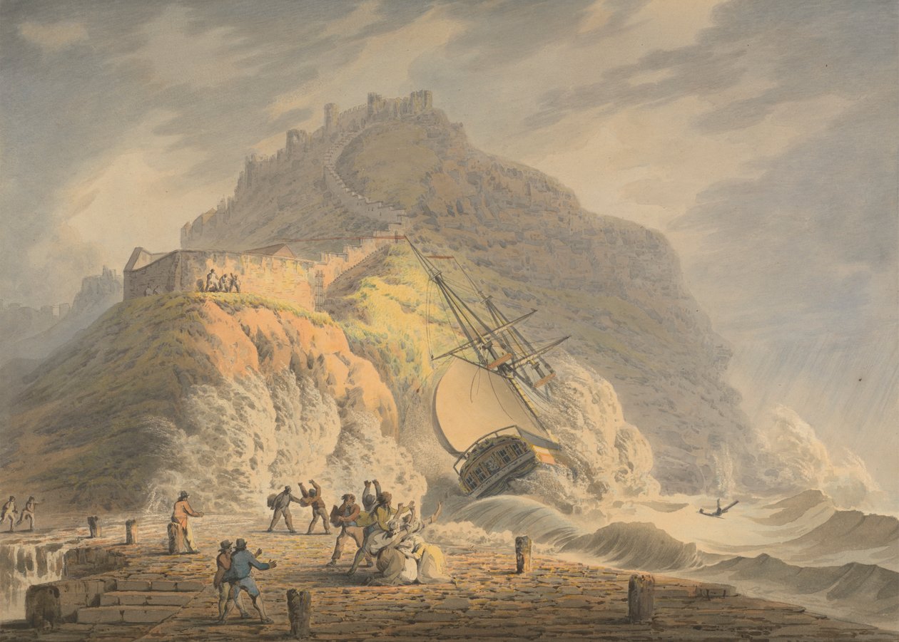 Scarborough: Haaksirikko Castle Cliffin juurella tekijältä Francis Nicholson