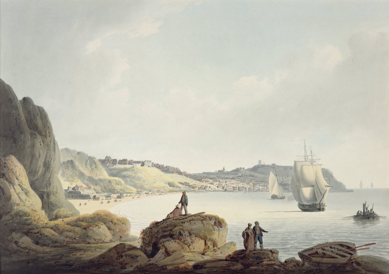 Scarborough, noin 1820 (lyijykynä ja vesiväri paperille). tekijältä Francis Nicholson