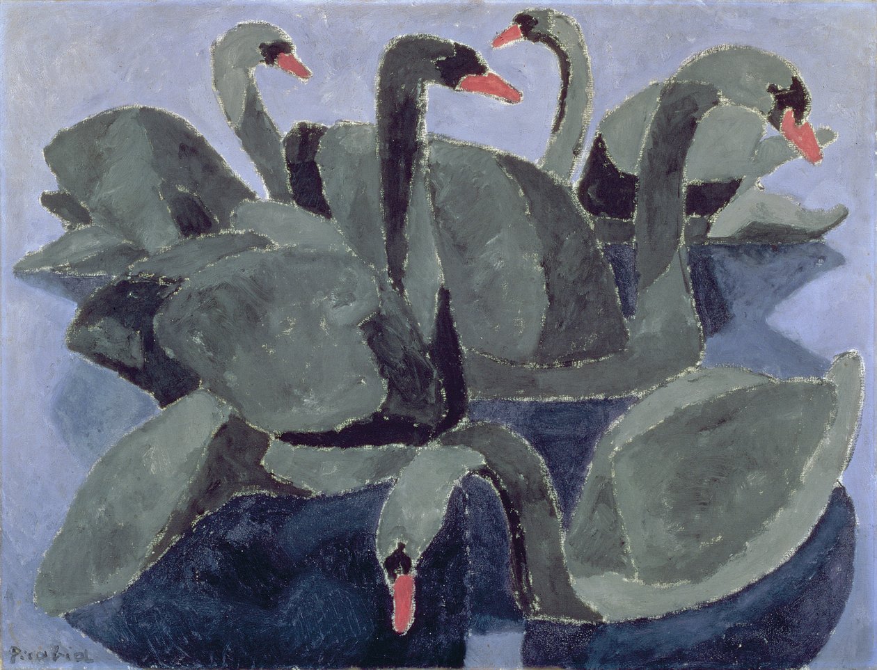 Mustat joutsenet sinisellä pohjalla, noin 1909 (öljy kankaalle). tekijältä Francis Picabia
