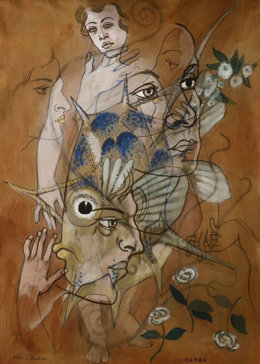 Catax, noin 1929 (öljy, guassi, akvarelli ja lyijykynä kartongille). tekijältä Francis Picabia