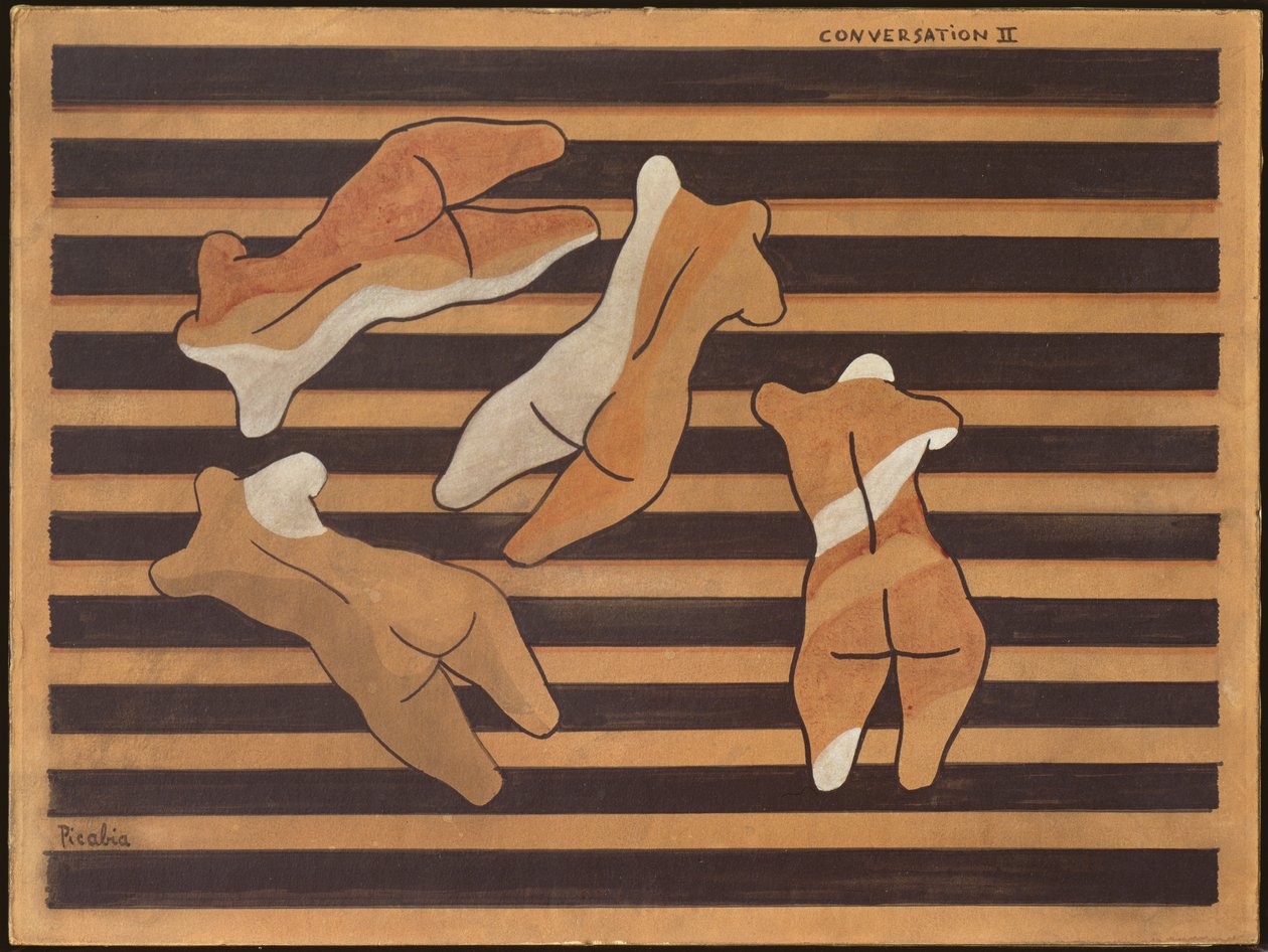 Keskustelu II, noin 1922 (akvarelli sommittelukartongille). tekijältä Francis Picabia