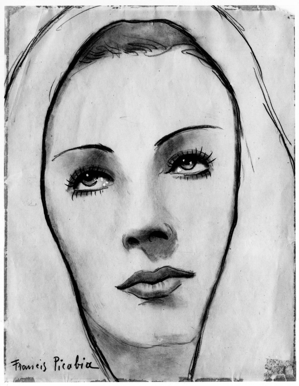 Naisen kasvot hunnussa, Francis Picabia (1879-1953); grafiittikynä ja akvarelli paperille. tekijältä Francis Picabia