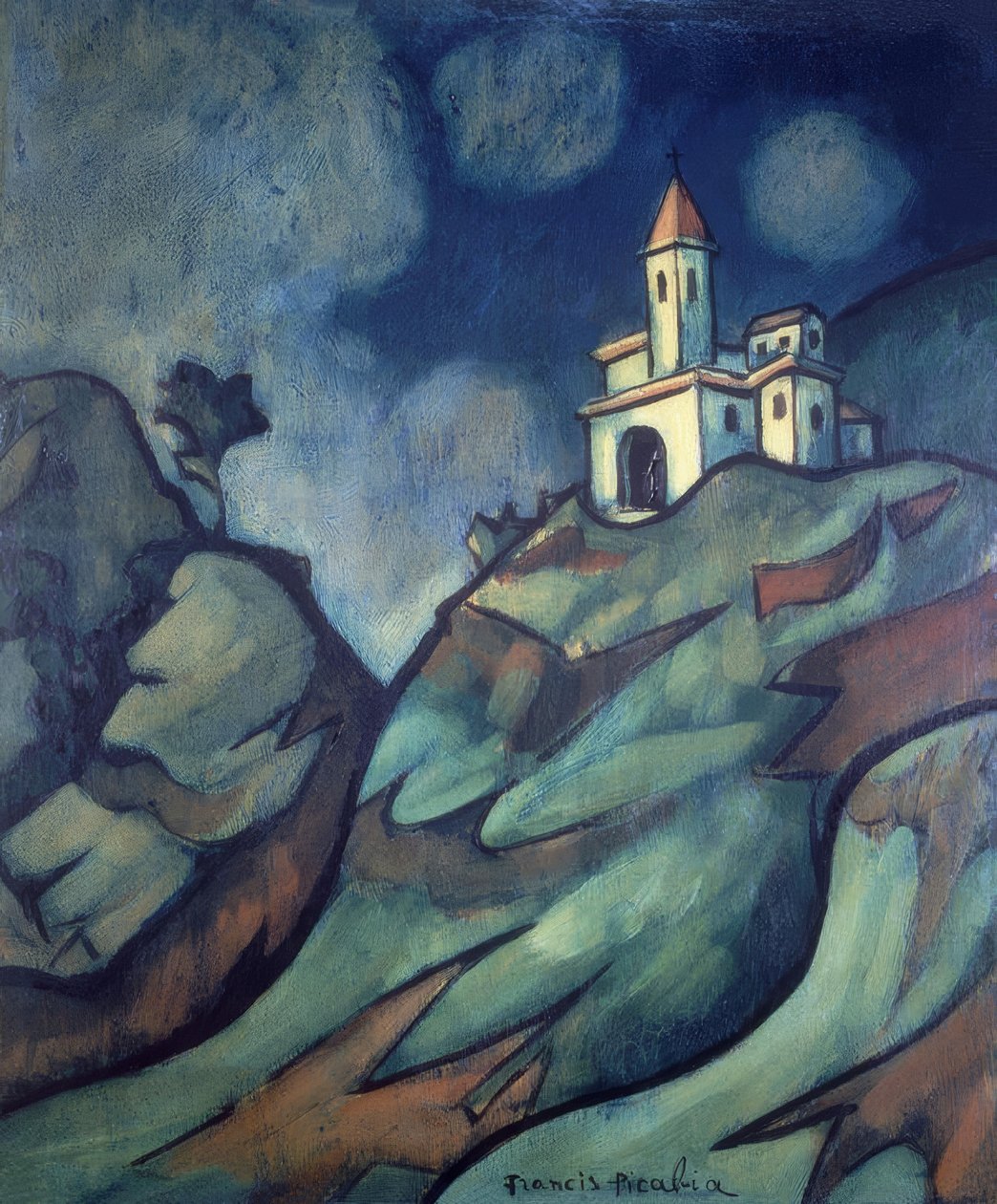 Vuoristomaisema ja kirkko tekijältä Francis Picabia