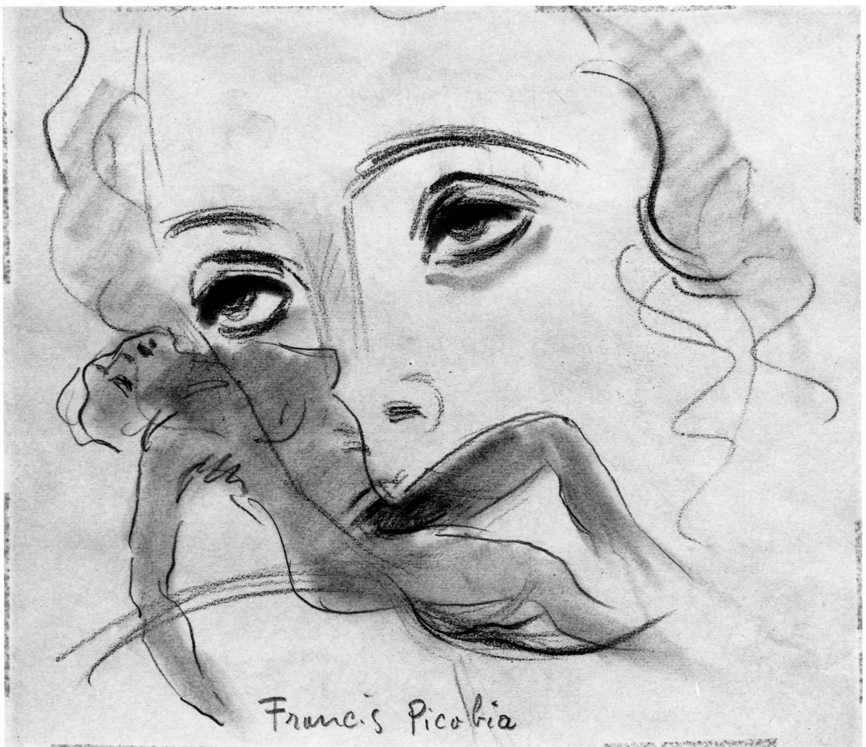 Nu et Visage, Francis Picabia (1879-1953); grafiittikynä ja hiili paperille. tekijältä Francis Picabia