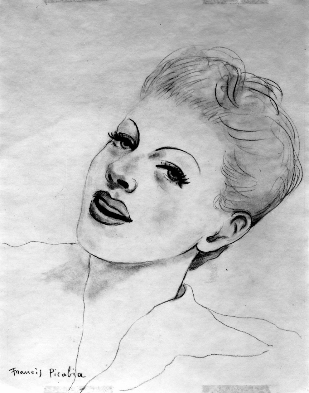 Francis Picabian (1879-1953) kirjoittama "Naisen kasvot taaksepäin nojautuen"; grafiittikynä paperille. tekijältä Francis Picabia