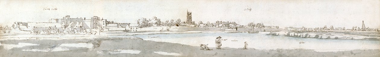 Cardiff vuonna 1678 (vesiväri ja ruskea muste paperille) tekijältä Francis Place