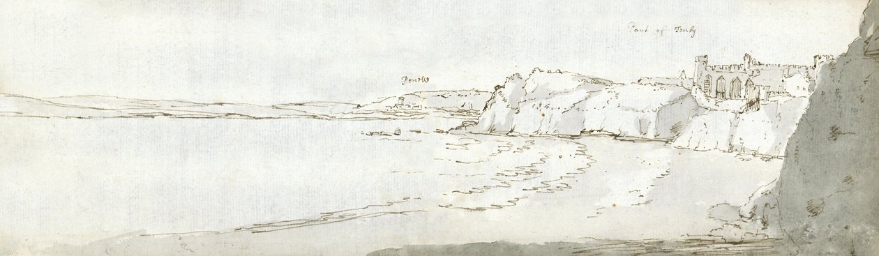 Tenbyn satama, noin 1678 (vesiväri ja ruskea muste paperille). tekijältä Francis Place