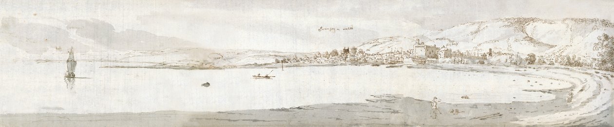 Swansea, noin 1678 (vesiväri ja ruskea muste paperille). tekijältä Francis Place