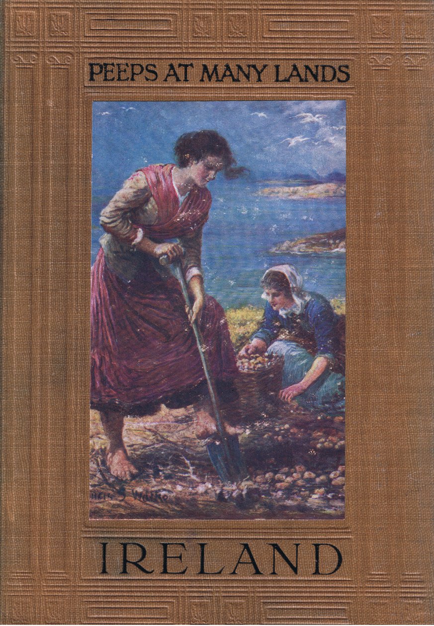 Etukannen suunnittelu: perunoiden kaivaminen, Adams & Charlesin julkaisemasta Peeps at Many Lands: Irelandista tekijältä Francis S. Walker