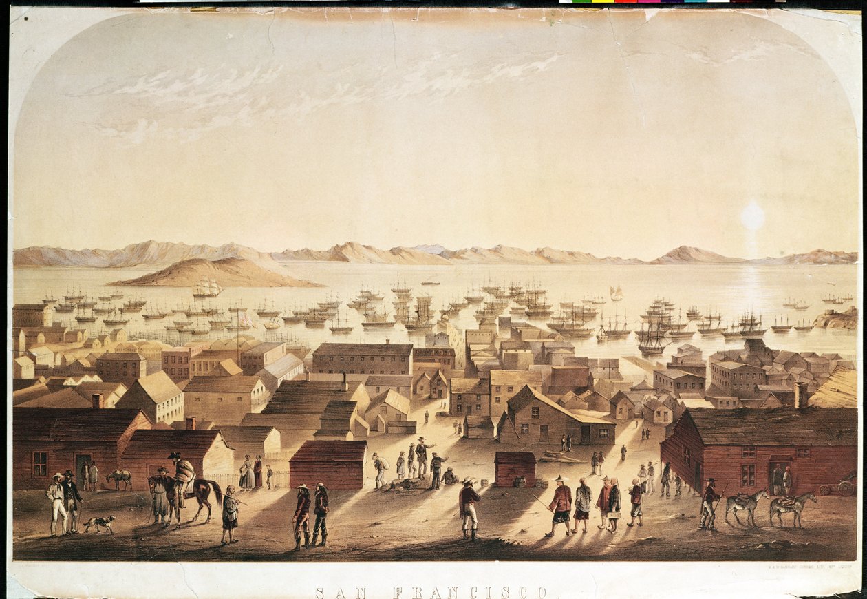 Yleisnäkymä San Franciscosta, julkaisija M und N Hanhart, n. 1850-1852 tekijältä Francis Samuel Marryat