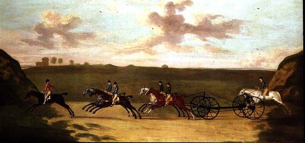 The Carriage Match Newmarketissa, Against Time, 29. elokuuta 1750 (öljy kankaalle) tekijältä Francis Sartorius