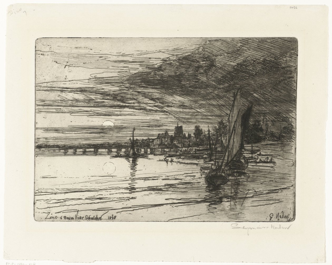Silta Thamesin yli Battersean silta tekijältä Francis Seymour Haden (Sir) (signed by artist)