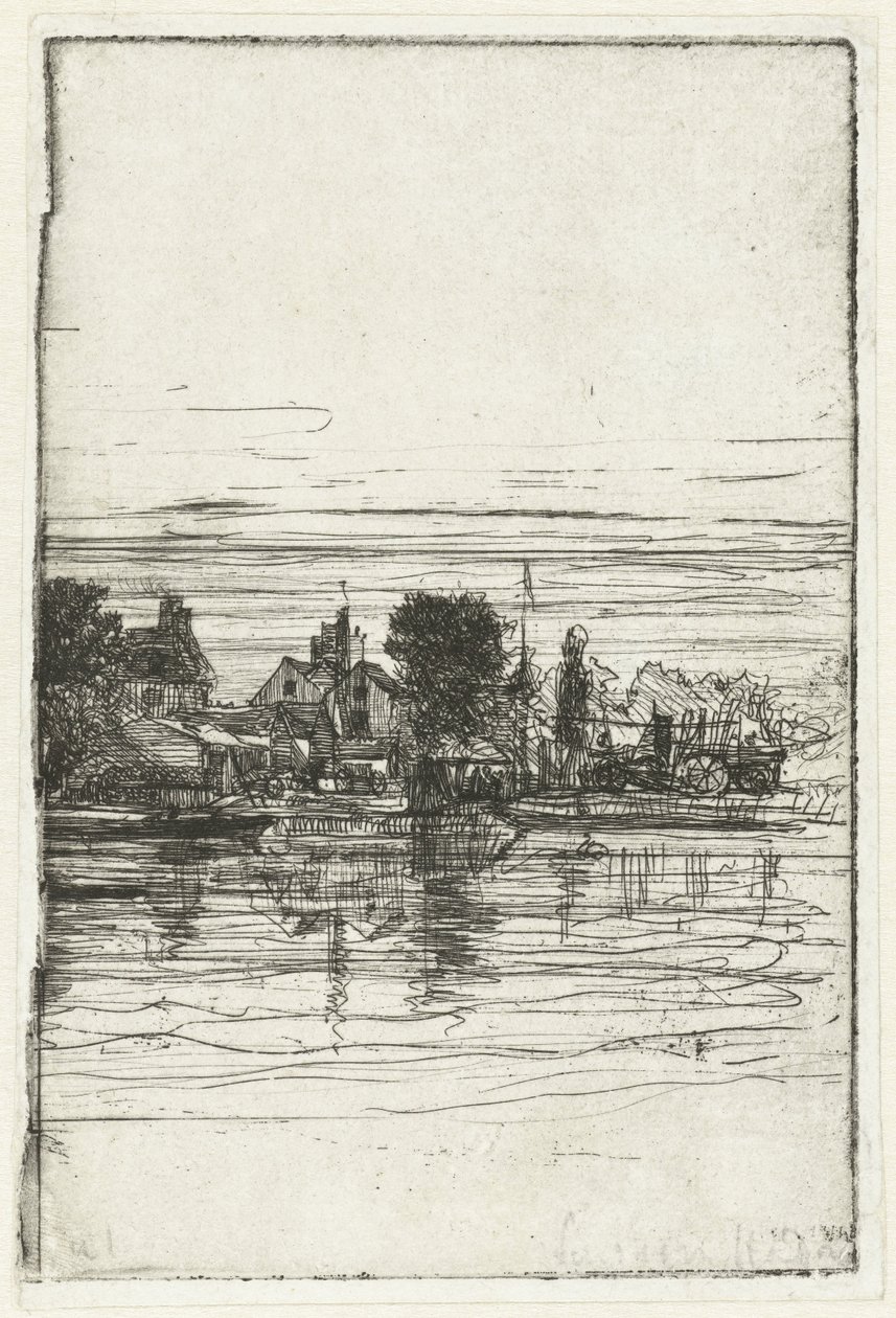 Kylä veden päällä Thamesin puoli tekijältä Francis Seymour Haden (Sir) (signed by artist)