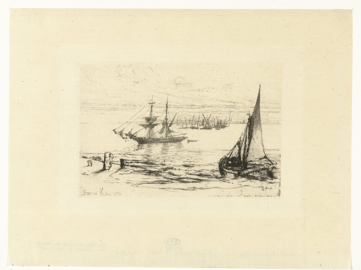 Laiva ankkurissa Prikki ankkurissa tekijältä Francis Seymour Haden (Sir) (signed by artist)