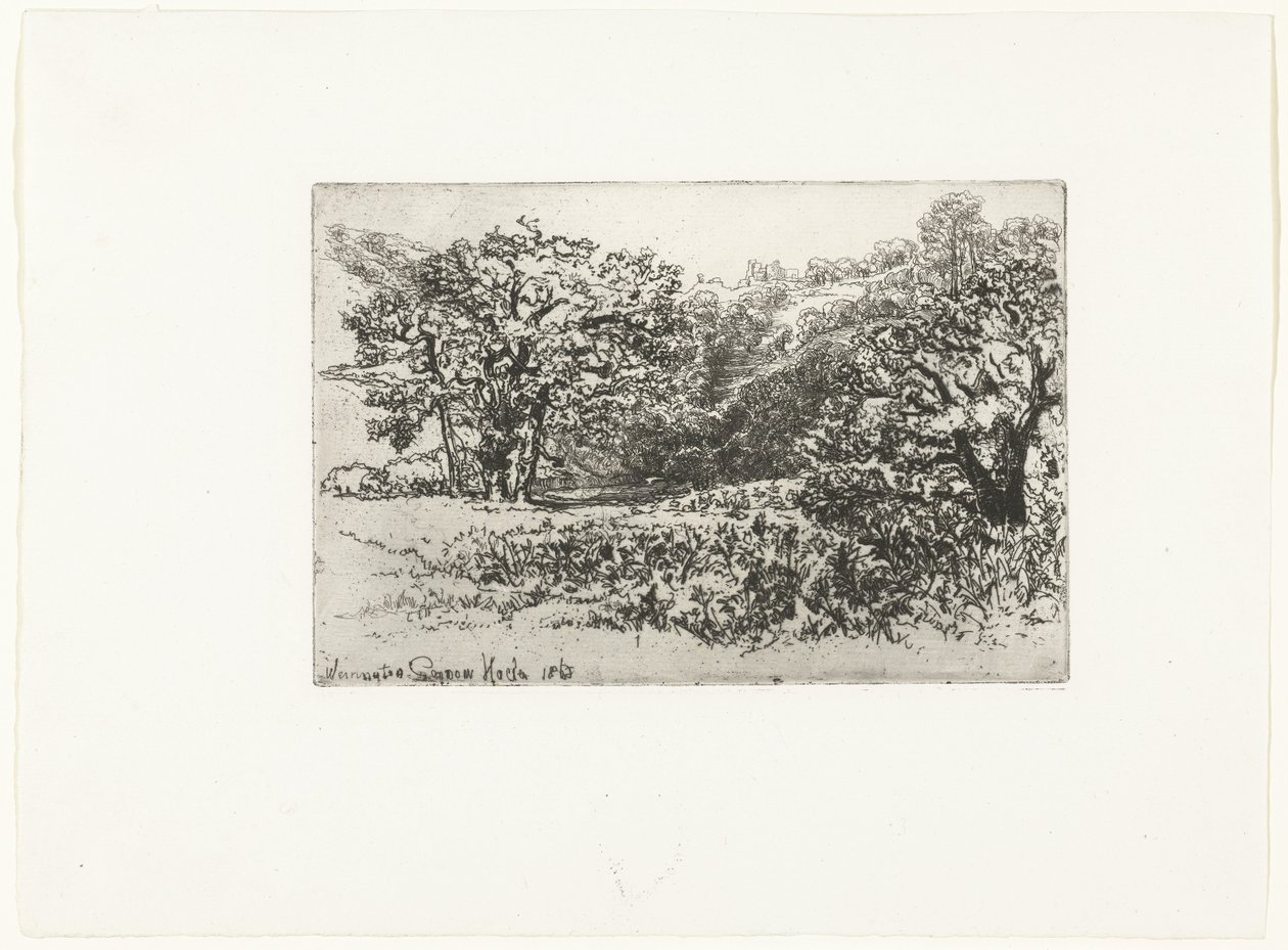 Maisema eläinlauman kanssa Lauma Werington (otsikko esineessä) tekijältä Francis Seymour Haden (Sir) (signed by artist)