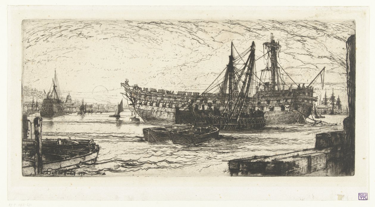 Agamemnon-laivan purkaminen Agamemnonin hajoaminen tekijältä Francis Seymour Haden (Sir) (signed by artist)
