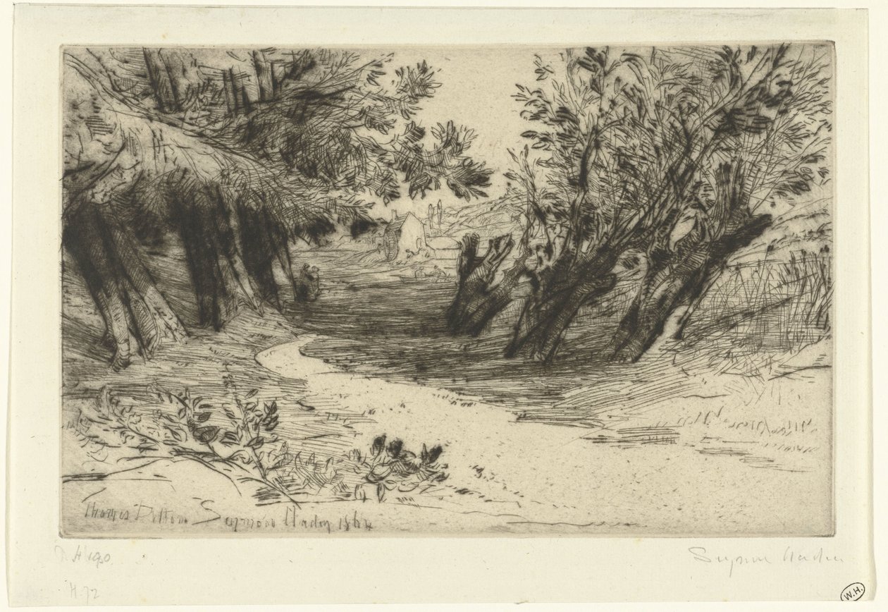 Pad langs het vettä Rakastajien kävely Thames Ditton (otsikko esineessä) tekijältä Francis Seymour Haden (Sir) (signed by artist)