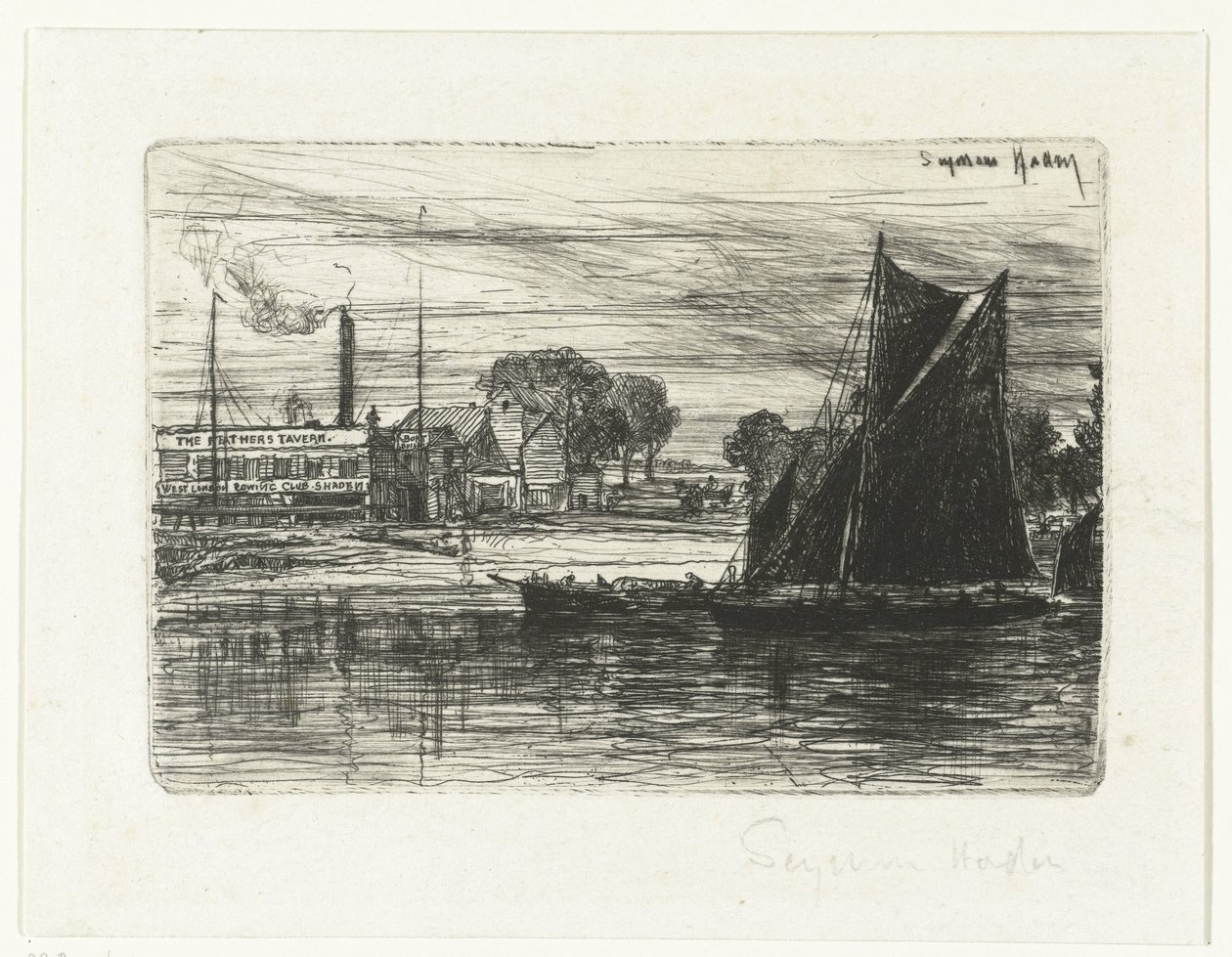 West London Rowing Club Feathers Tavern tekijältä Francis Seymour Haden (Sir) (signed by artist)