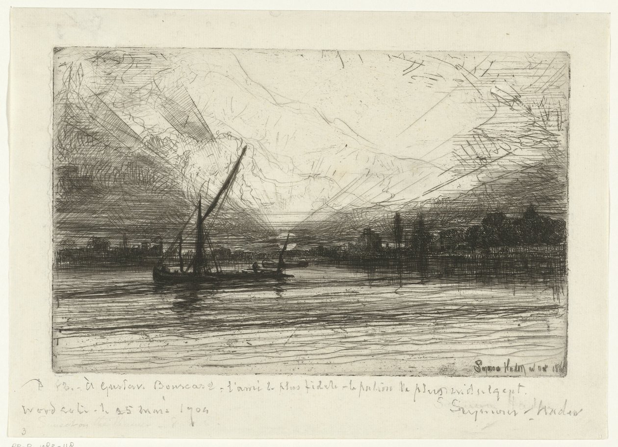 Auringonlasku Thamesilla Auringonlasku Thamesilla tekijältä Francis Seymour Haden (Sir) (signed by artist)