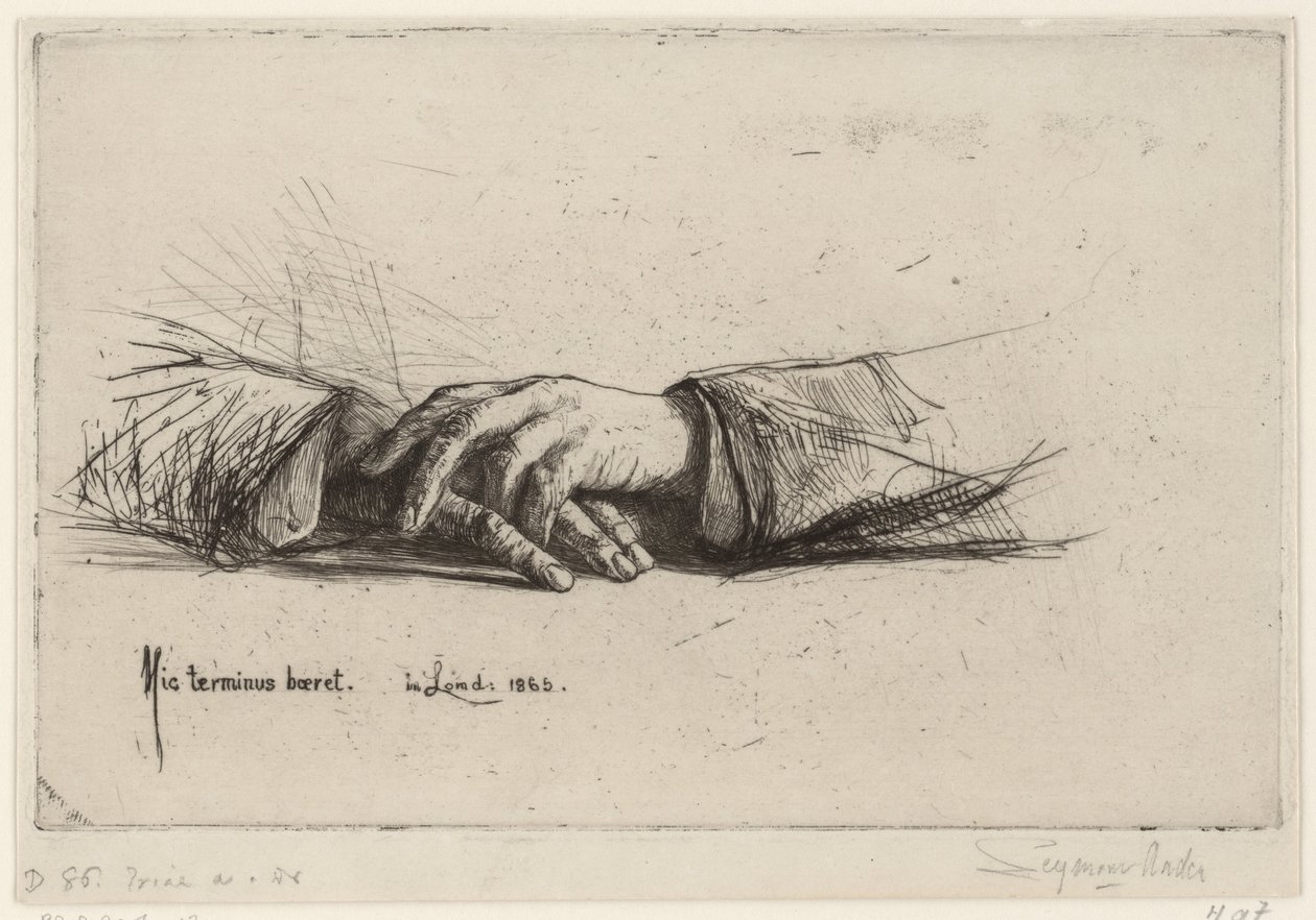 Rustende handen kädet ristissä etsaustutkimukset (sarjan nimi) tekijältä Francis Seymour Haden (Sir)