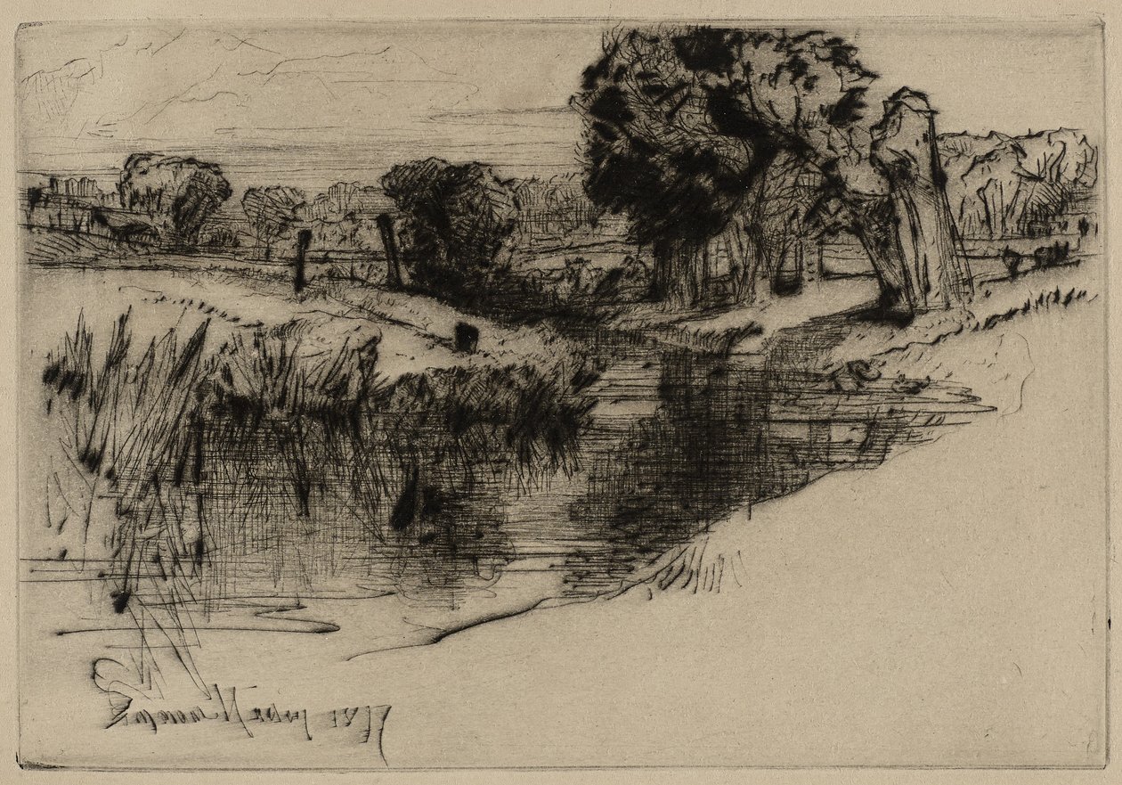 A Backwater, 1877 (kuivapiste) tekijältä Francis Seymour Haden