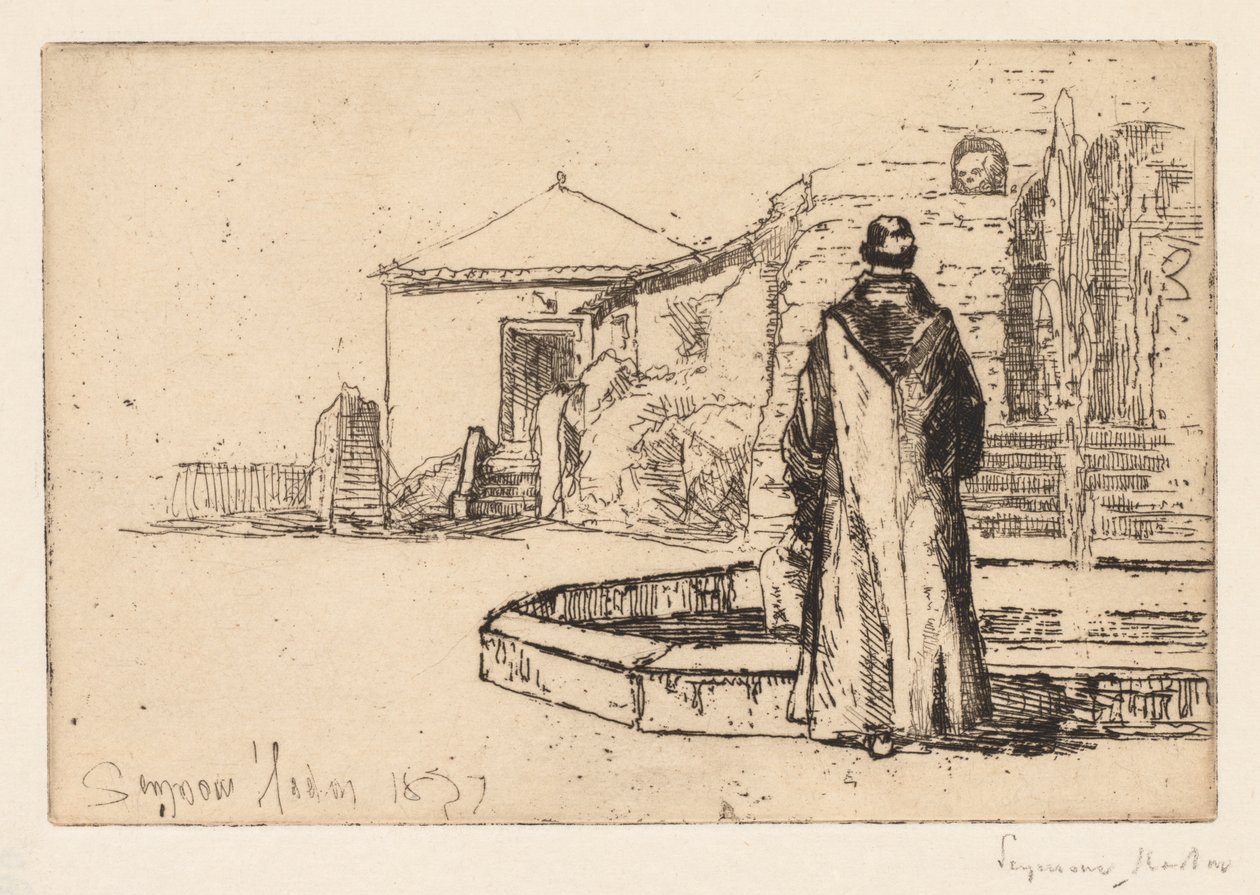 Munkki suihkulähteellä tekijältä Francis Seymour Haden