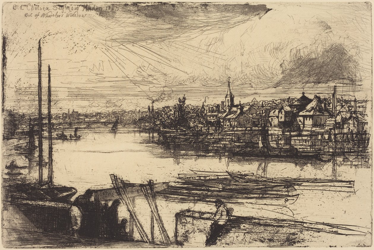 Vanha Chelsea, Whistlerin ikkunasta nähtynä (Battersea Reach) tekijältä Francis Seymour Haden