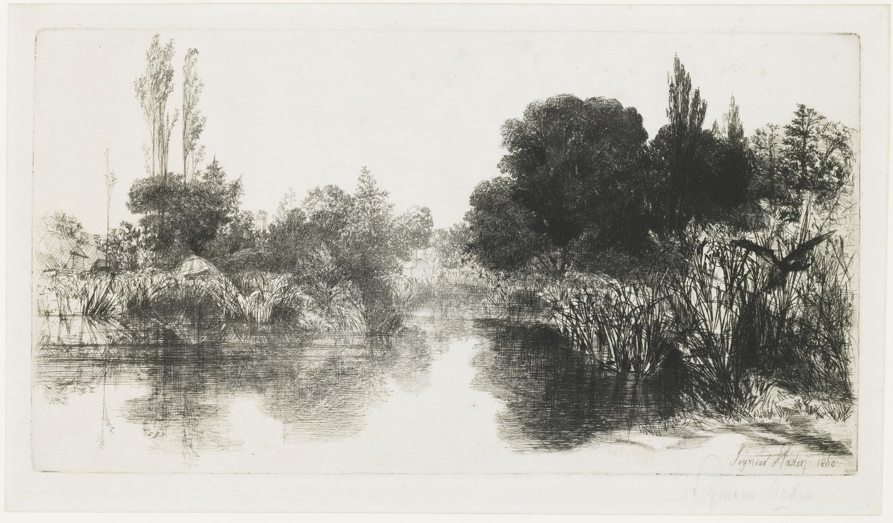 Shere Mill Pond (Suurempi lautanen), 1860 tekijältä Francis Seymour Haden