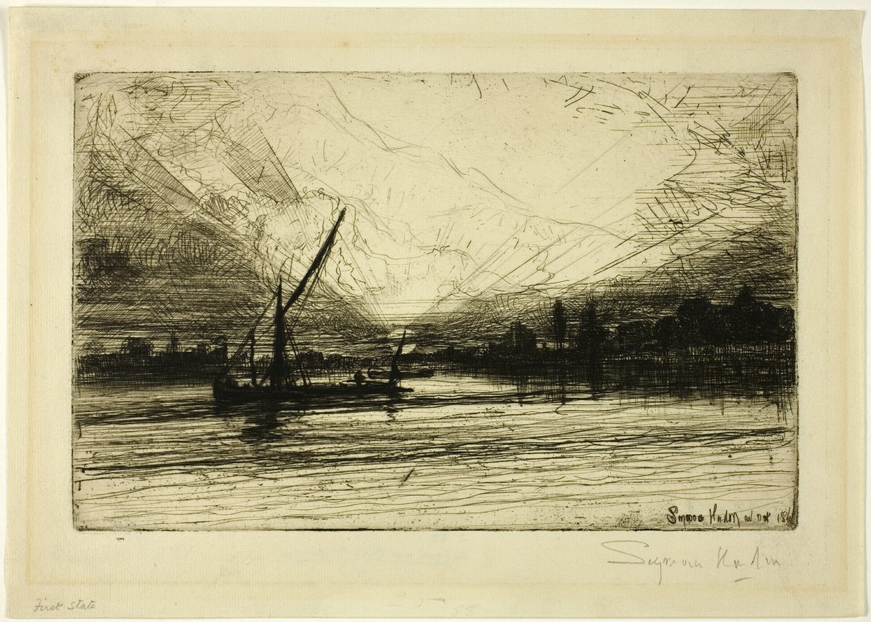 Auringonlasku Thamesilla tekijältä Francis Seymour Haden