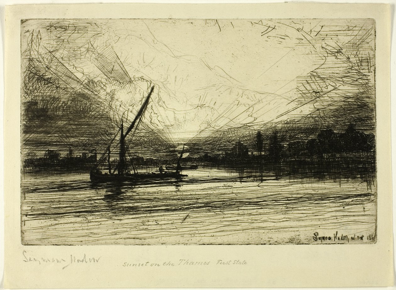 Auringonlasku Thamesilla tekijältä Francis Seymour Haden