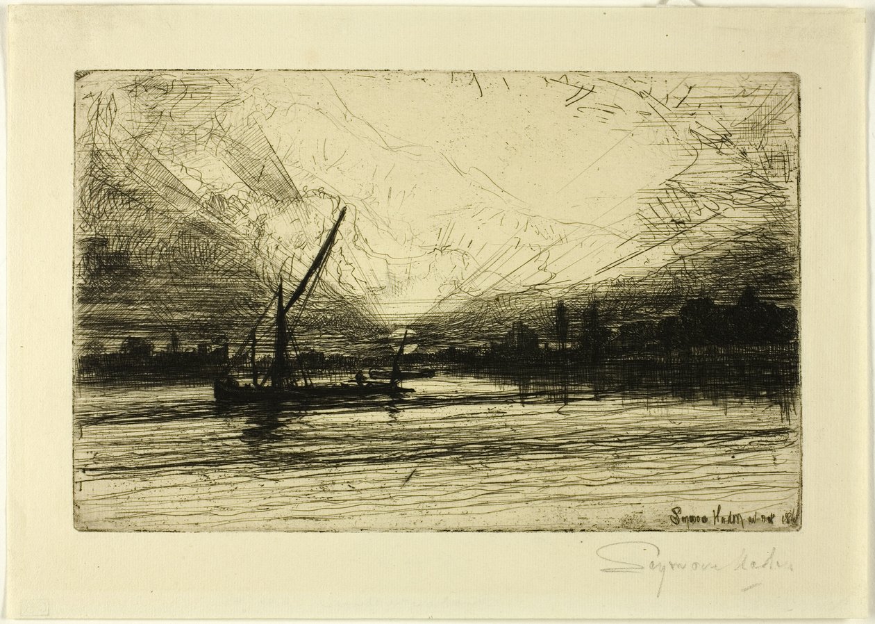 Auringonlasku Thamesilla tekijältä Francis Seymour Haden