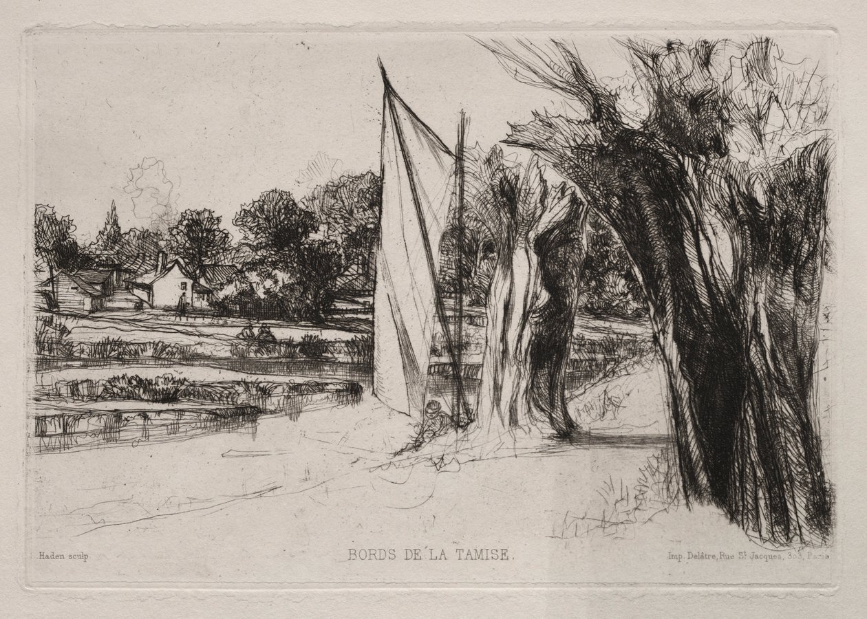 Thames Ditton - Purjeella, 1864. tekijältä Francis Seymour Haden