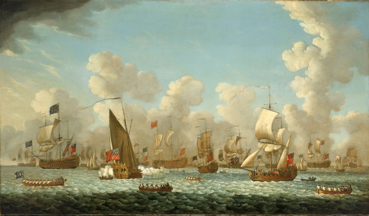 Spitheadin (Englanti) laivastolehti vuonna 1767. Öljy kankaalle tekijältä Francis Swaine
